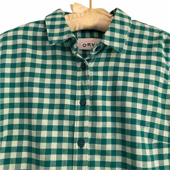Orvis Lightweight Gingham Mint Green Plaid Blouse - Picture 2 of 7